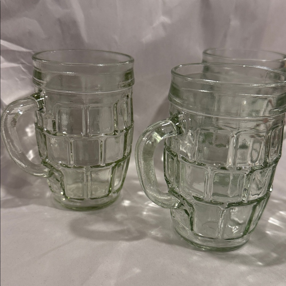 Vintage  Anchor Hocking Windowpane barrel-root beer mugs depression-era glass 4x - Picture 2 of 10